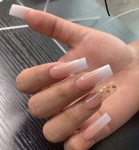 Ombre Acrylic Nails, Glamour Nails, White Acrylic Nails, Her Nails, Simple Acrylic Nails, Long Acrylic Nails Coffin, Coffin Nails Long, Long Square Acrylic Nails, Bling Acrylic Nails