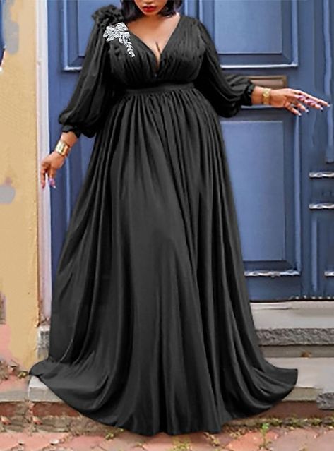 Plain Dresses, Plus Size Party Dresses, Black Dress Formal, Plain Dress, Lantern Sleeve Dress, School Dresses, Homecoming Dresses Black, Sleeve Maxi Dress, Wholesale Dress