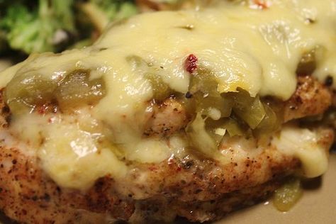 Green Chili and Cheese Chicken Recipe - Allrecipes.com Chicken And Cheese Recipes, Chicken Entrees, Cheese Chicken, Green Chili, Chicken Main Dishes, Green Chile, Chicken Dishes Recipes, Refried Beans, Poultry Recipes