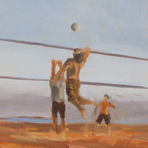 Volleyball Painting Ideas, Volleyball Painting, Volleyball Posters, Beach Drawing, Seascapes Art, Scene Drawing, Beach Volley, Disney Art Drawings, Sport Art