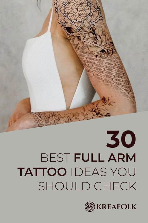 Explore the captivating world of full arm tattoos! Dive into design insights, expert tips, and the stories behind the ink. Your ultimate guide awaits! Landscape Arm Tattoo, Bohemian Sleeve Tattoo For Women, Tattoo Fillers For Women Full Sleeves, Unique Quarter Sleeve Tattoos For Women, Geometric Tattoo Sleeve Designs Women, Fine Line Arm Sleeve, Black And White Sleeve Tattoo Women, Arm Tatoos Woman, Fore Arm Tattoos Women