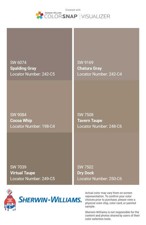 I just created this color palette with the Sherwin-Williams ColorSnap® Visualizer app on my Android phone. What do you think? You can learn more about ColorSnap Visualizer and get it on your phone free by visiting http://getcolorsnap.com. Spalding Gray Sherwin Williams, Transitional Paint Colors, Tony Taupe, Transitional Color Palette, Gray Sherwin Williams, Spalding Gray, Dreamy Cottage, Zyla Colors, Tan Paint