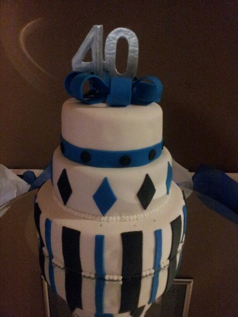 Mens 40th birthday 3 tier fondant cake -blue, black, silver, and white 3 Tier Birthday Cake For Man, Birthday Cake For Man, Mens 40th Birthday, 3 Tier Birthday Cake, 40th Birthday Cakes For Men, Square Birthday Cake, Jack Daniels Cake, Tier Birthday Cake, Gucci Cake