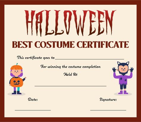 Costume Awards Printable, Disney Stock Certificate Printable, Superhero Certificate, Costume Contest Certificate Printable, Halloween Costume Awards, Certificate Of Origin Template, Folder Templates, Awards Certificates Template, What Is Halloween