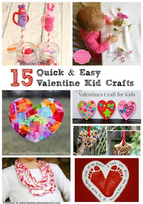 Easy Valentine’s Day Crafts for Kids:  Let your children get creative this Valentine's Day with these super cute and EASY 15 minute Valentine's Day Crafts for kids. Great for after-school crafting or as an art station at school. Easy 15 minute or Less Valentine's Day Crafts for Kids1. Make these super cute and fuzzy Love Bug Finger Puppets2. Brighten up any window with these Heart Sun Catchers3. Work on fine motor skills with these Foam Sticker Hearts4. Punch and lace w Toddler Valentine Crafts, Valentines Day Crafts, Valentine's Day Crafts, Easy Valentine Crafts, Valentine's Day Crafts For Kids, Preschool Valentines, Valentine Activities, Valentine Crafts For Kids, Toddler Valentines