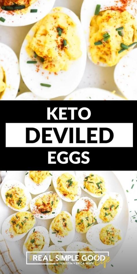 An easy recipe for rich and creamy keto deviled eggs! The perfect appetizer or low carb snack, these bite-sized treats are perfect for any family gathering, party or get together. Made with simple ingredients and you can customize the toppings to add bacon, paprika or chives. The perfect family friendly and healthy appetizer. @realsimplegood | The Real Simple Good Life #appetizer #keto #healthy #whole30 Gluten Free Snacks Recipes, Keto Egg Recipe, Keto Deviled Eggs, Keto Healthy, Deviled Eggs Easy, Healthy Appetizer, Low Carb Snack, Deviled Eggs Recipe, Perfect Family