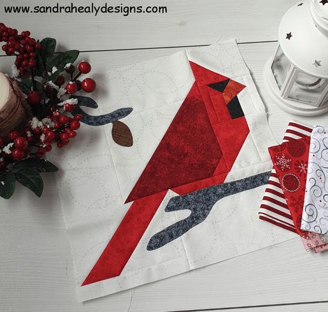 Cardinal Block - Sandra Healy Designs Quilt Pattern Designer Cardinal Quilt Block Pattern, Cardinal Quilt Block, Cardinal Barn Quilt, Cardinal Quilt, Bird Quilt Blocks, Christmas Quilt Blocks, Bird Quilt, Applique Templates, Cardinal Bird