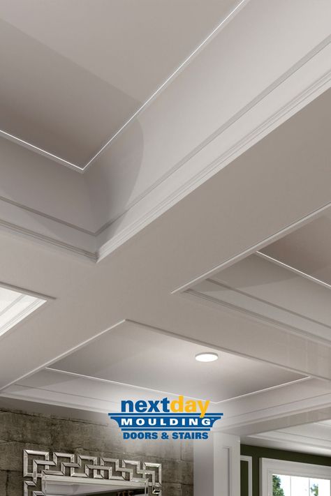 Modern Coffered Ceiling, Ceiling Renovation, Cove Ceiling, Boston Interior Design, Things Are Looking Up, Ceiling Detail, Diy Electrical, Tall Ceilings, White Ceiling