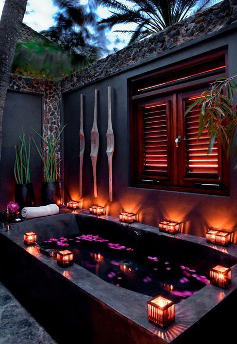 51 Ultimate Romantic Bathroom Design Outdoor Bathroom Design Ideas, Romantic Bathrooms, Spa Inspired Bathroom, Outdoor Bathroom Design, Outdoor Spa, Spa Inspiration, Outdoor Bathrooms, Spa Room, Spa Design