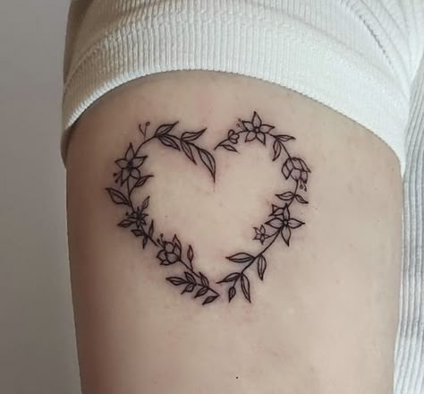 Taurus Heart Tattoo, Flowery Heart Tattoo, Heart Vines Tattoo, Heart With Leaves Tattoo, Mushroom Heart Tattoo, Leaf Heart Tattoo, Knee Tattoo Heart, Heart Vine Tattoo, Vine Heart Tattoo