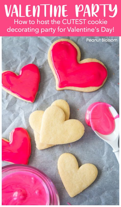 How to host a Sugar Cookie Decorating Valentine's Day party for kids. This super easy, super sweet party idea is the perfect way to celebrate with your little valentines. Great easy recipe for baking with kids! Valentine’s Day Cookie Decorating, Valentines Day Events, Diy Valentines Day Gifts, Vday Party, Beginner Baker, February Art, Valentine Food, Quotes Valentines Day, Valentine Cookies Decorated