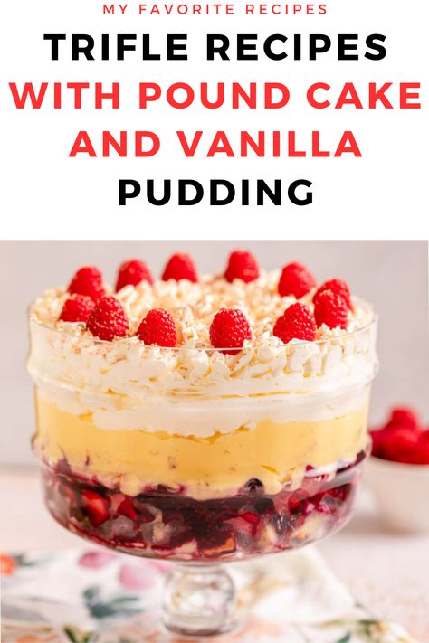 Trifle recipes with pound cake and vanilla pudding are a timeless favorite in my kitchen. Combining layers of moist pound cake, creamy vanilla pudding, and fluffy whipped cream, this dessert is a symphony of flavors and textures. From the first bite to the last, each spoonful is a delightful journey of indulgence. Recipes With Pound Cake, Cassata Cake Recipe, Vanilla Pudding Cake, Homemade Pound Cake, Trifle Recipes, Moist Pound Cake, Mint Cake, Trifle Dish, Trifle Recipe