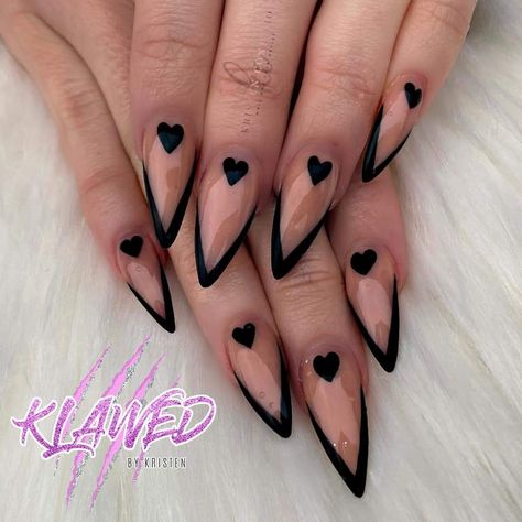 Love Heart Design, Black Love Heart, Nail Aesthetic, Witchy Nails, Gothic Nails, Heart Nail, Goth Nails, Design Nails, Hair Skin Nails