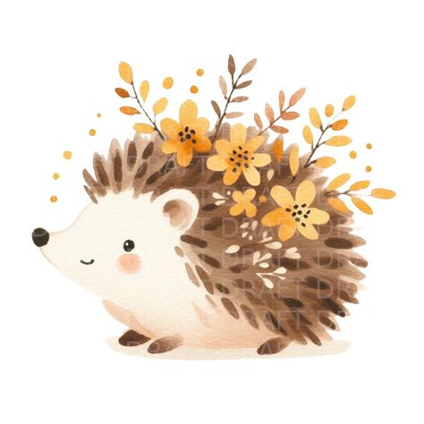 Cute Hedgehog Illustration, Hedgehog Party Decorations, Hedgehog Nursery, Watercolour Clipart, Hedgehog Illustration, Flowers Watercolour, Hedgehog Craft, Watercolour Nursery Art, Autumn Clipart