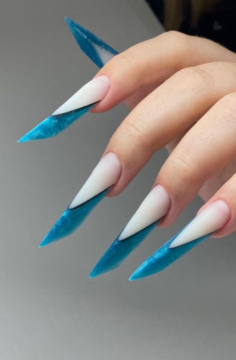 Korean Manicure, Edge Ideas, Russian Manicure, Edge Nails, Nails French, Blue Nails, Almond Nails, French Nails, Stylish Nails