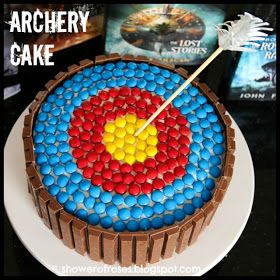 Archery Birthday Party, Target Cake, Archery Birthday, Boy Scout Cake, Archery Party, Cub Scout Cake, Ranger's Apprentice, Rangers Apprentice, Bake Cake