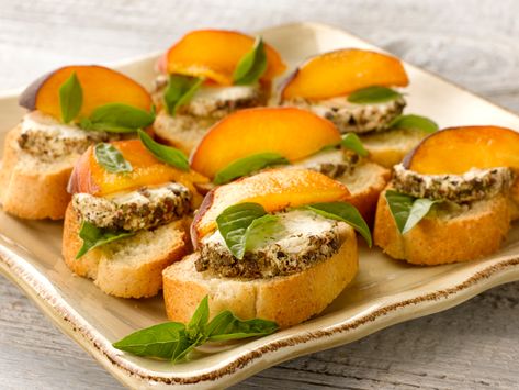 Goat Cheese & Peach Bruschetta - Deliciously Different Goat Cheese Peach, Peach Bruschetta, Italian Bread, Goat Cheese, Goats, Toast, Cheese