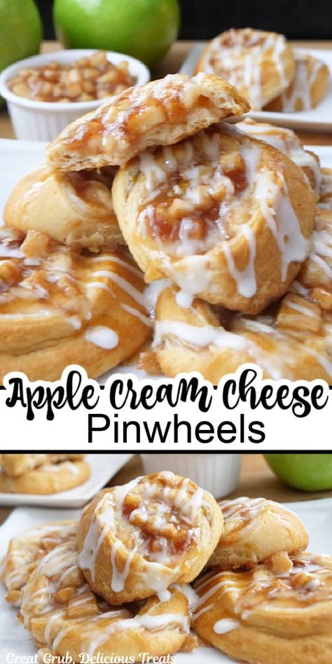 Apple Crescent Roll Dessert, Pie Filling Desserts, Cream Cheese Puffs, Crescent Roll Dessert, Cream Cheese Puff Pastry, Cream Cheese Pinwheels, Cream Cheese Roll Up, Apple Cream Cheese, Apple Pie Filling Recipes