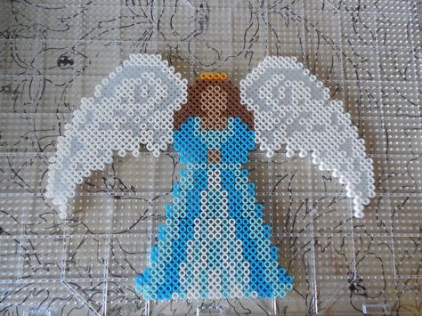 Angel in perler beads Perler Beads Angel, Angel Perler Bead Patterns, Jesus Perler Beads, Angel Perler Beads, Perler Beads Christmas, Minecraft Perler Beads, Hama Beads Christmas, Beads Perler, Christmas Perler Beads