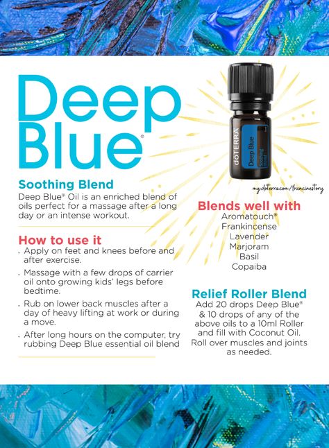 Diy Deep Blue Rub, Deep Blue Essential Oil Recipe, Deep Blue Rub Doterra, Doterra Deep Blue, Deep Blue Oil Doterra, Doterra Deep Blue Rub, Doterra Cholesterol Blend, Deep Blue Doterra, Roller Bottle Blends Doterra