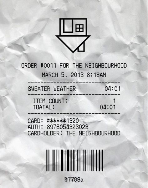 #77789a #music #TheNeighbourhood The Neighbourhood Receipt, Music Receipts, Ig Story, Sweater Weather, Minecraft, The Neighbourhood, Collage, Music, Pins