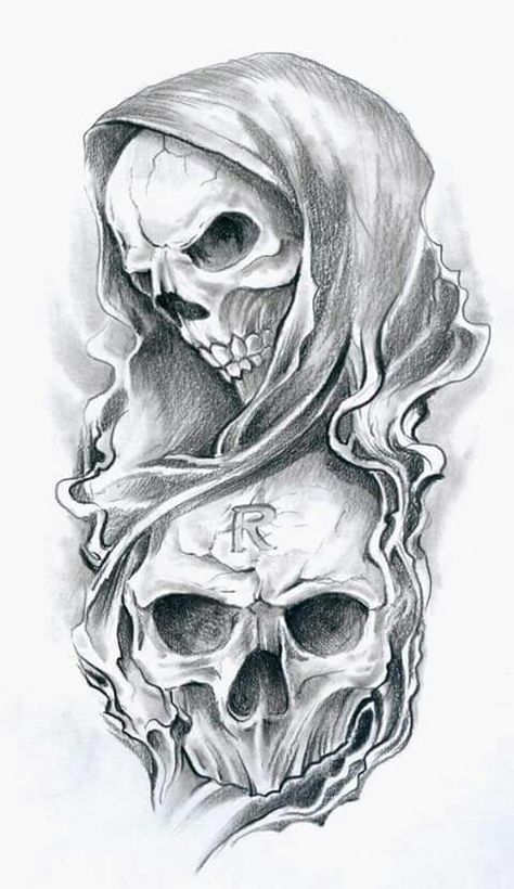 Skull Tattoo Design For Men, Tattoo Crane, Skull Images, Evil Skull Tattoo, Skull Sketch, Skull Sleeve Tattoos, Skull Sleeve, Reaper Tattoo, Kunst Tattoos