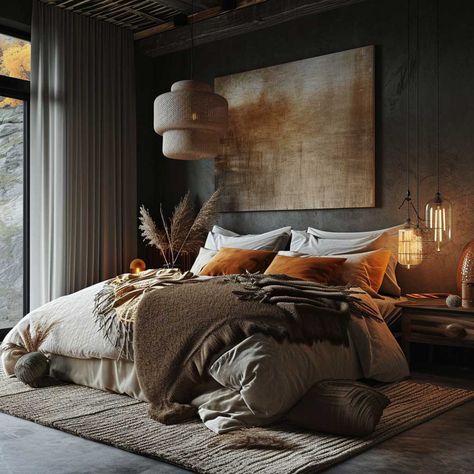 20+ Chic Bedroom Home Decor Ideas for a Cozy Atmosphere • 333+ Images • [ArtFacade] Moody Zen Bedroom, Dark Bedroom Bedding Ideas, Black Moody Bedroom, Sensual Bedroom Decor, Rustic Modern Bedroom Ideas, Brown And Black Bedroom, Dark Cozy Bedroom Ideas Romantic, Cozy Romantic Bedroom Ideas, Mountain Chic Decor