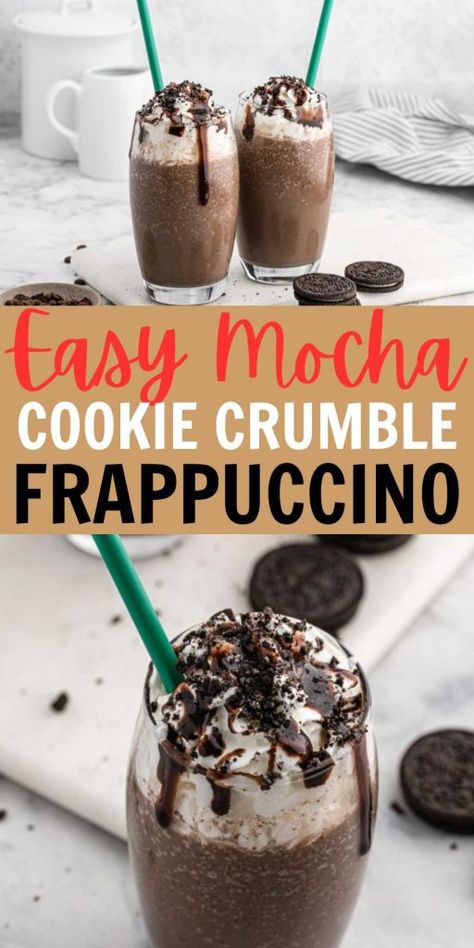 How To Make Copycat Starbucks Drinks, Diy Mocha Cookie Crumble Frappe, Homemade Mocha Cookie Crumble Frappuccino, At Home Starbucks Frappuccino, Starbucks Mocha Cookie Crumble Recipe, Starbucks Cookie Crumble Frappuccino, Starbucks Cookie Crumble, Oreo Frappe Recipe, Mocha Cookie Crumble Frappuccino Recipe