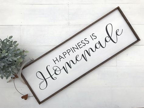 Happiness Is Homemade Sign, Wood Kitchen Signs, Kitchen Galley, Galley Wall, Farmhouse Kitchen Signs, Homemade Signs, Happiness Is Homemade, Antique Wallpaper, Kitchen Wood