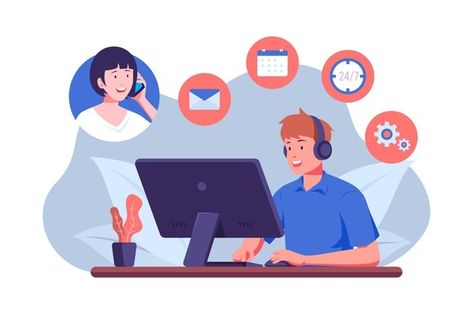 Support Illustration, Successful Business Owner, Cold Calling, Flat Design Illustration, Online Reputation Management, Virtual Assistant Services, Innovation Strategy, Marketing Goals, Web Development Company