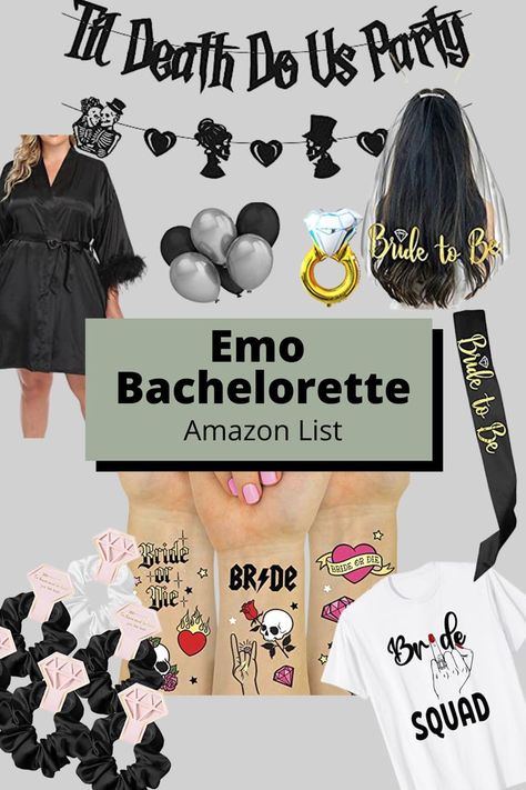 Emo Party Favors, Emo Night Bachelorette, Emo Themed Bachelorette Party, Emo Hen Party, Welcome To The Bach Parade, Warped Tour Bachelorette Party, Twilight Themed Bachelorette Party, Bachelorette Party Ideas Black, Emo Bachelorette Party Ideas