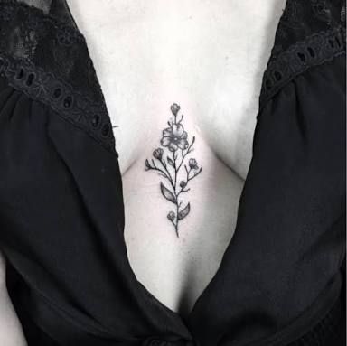 On The Chest Tattoo, Flower Chest Tattoo Female, Flower Chest Tattoo, Rose Chest Tattoo, Tattoos Shoulder, Chest Tattoo Female, Small Chest Tattoos, Small Girly Tattoos, Lavender Tattoo