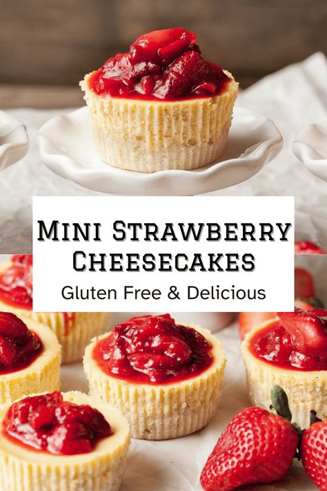 Gluten-Free Mini Cheesecakes are a delightful, bite-sized take on the classic cheesecake. Picture a homemade shortbread crust topped with a luscious brown sugar cheesecake filling finished with brown sugar roasted strawberries. Gluten Free Cheesecake Bites, Gluten Free Cheesecake Crust, Brown Sugar Cheesecake, Strawberry Gluten Free, Homemade Shortbread, Gluten Free Shortbread, Mini Cheesecake Recipes, Gluten Free Cheesecake, Austrian Recipes