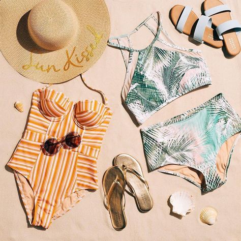 Attention: new swim is in. Shop the @LCLaurenConrad swimsuits & sandals in our bio. Background Ideas, Meteor Garden, Body Workout Plan, Flatlay Styling, Flat Lays, Clothing Photography, Cute Bikinis, Autumn Fashion Women, Look Fashion