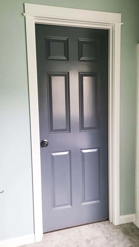 If you're wanting to explore painting interior doors black - you're in for a treat today! This is the before photo of a door. Black Bathroom Doors, Painted Bathroom Door, Wall Paint Color Schemes, Dark Interior Doors, Interior Doors Black, Painting Interior Doors, Painting Interior Doors Black, Painted French Doors, Dark Doors