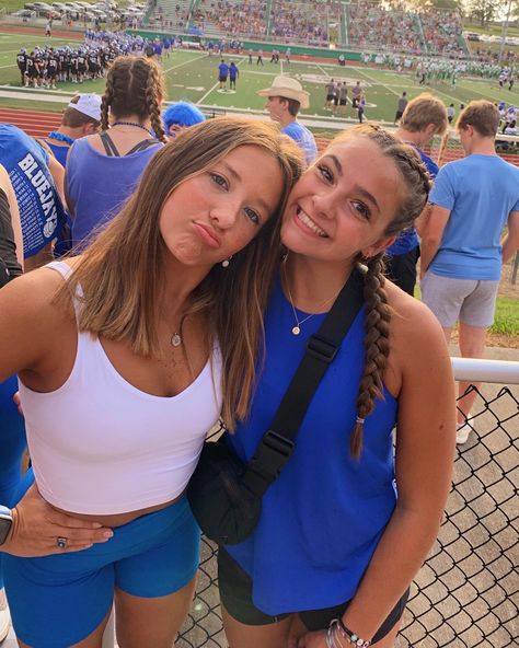 Blue Football Game Outfit, Prep Theme Football Game Outfits, Blue Football Outfit, Blue And White Football Game Outfit, Blue Out Football Game, Blue Out Outfits Spirit Week, Blue Game Day Outfit, Themes For Football Games High School, Blue Out Football Game Outfit