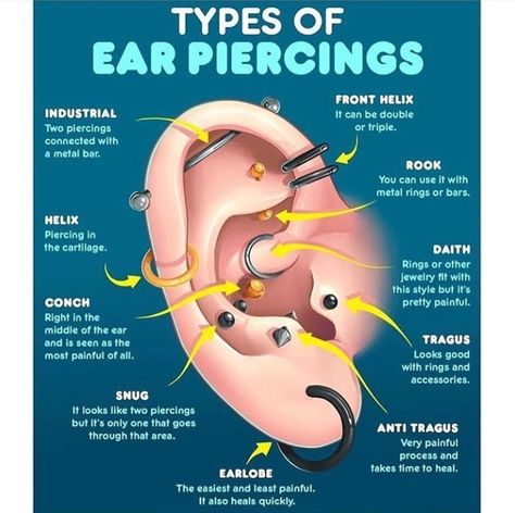 Ear Piercings Health Benefits, Most Painful Ear Piercings Chart, Piercings Chart, Ear Piercings Chart, Piercing Chart, Daith Rings, Types Of Ear Piercings, Second Piercing, Mood Clothes