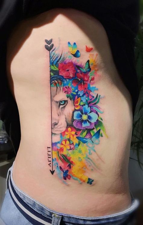 Afi Tattoo, Bright Colorful Tattoos, Coloured Tattoos, Colorful Lion Tattoo, Lotusblume Tattoo, Cool Watercolor, Embrace Art, Colored Tattoo Design, Lion Tattoos