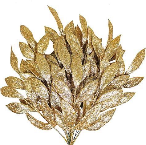 Amazon.com: 20 Pieces Gold Glittered Artificial Leaf Spray Picks 12" Tall for Chritsmas Winter Wedding Wreath Tree Swag Floral Arrangment Vase Bouquets Table Centerpieces Decoration: Home & Kitchen Christmas Winter Wedding, Christmas Tree Picks, Farmhouse Table Centerpieces, Christmas Leaves, Winter Holiday Decorations, Christmas Bouquet, Table Centerpiece Decorations, Glitter Leaves, Wedding Wreath