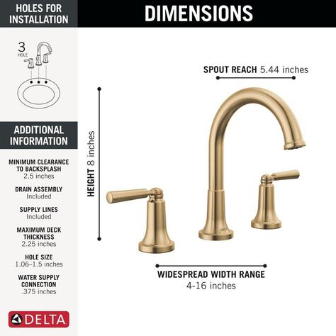 Delta Faucet Two Handle Widespread Bathroom Sink Faucet in Brilliance® Champagne Bronze | Ferguson Gold Bathroom Faucet, Navigation Design, Nuts And Washers, Widespread Bathroom Faucet, Gold Bathroom, Delta Faucets, Champagne Bronze, Bathroom Collections, Geometric Form