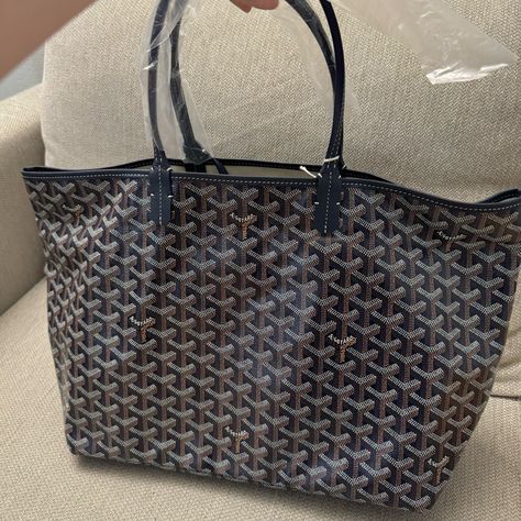 Brand New. Purchased In Paris. Color: Navy Blue Navy Goyard Tote, Navy Goyard, Goyard Tote Outfit, Goyard St Louis Pm, Goyard St Louis Tote, Goyard Monogram, Goyard Tote, Dream Bags, Tote Outfit