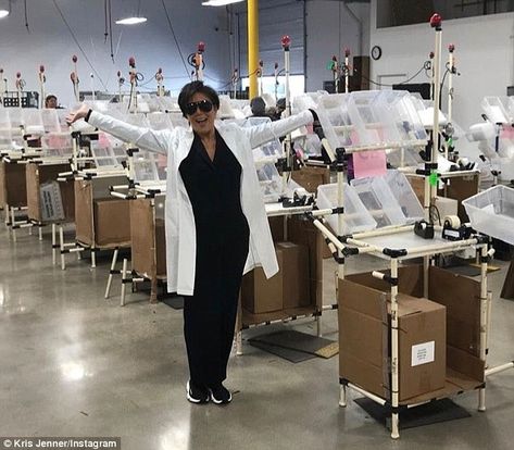 How it's made! Busy as can be, Kris stopped by the Kylie Cosmetics factory for a surprise visit on Friday Kim Air, Cosmetics Factory, Cosmetic Factory, Cosmetic Company, Cosmetics Company, Vintage Ski Posters, Future Office, Fashion Designer Studio, Carnival Makeup