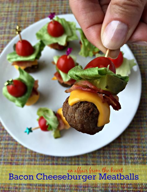 Bacon Cheeseburger Meatballs Cheeseburger Meatballs, Healthy Postpartum, Postpartum Food, Burger Bites, Appetizer Meatballs, Summer Appetizer, Bacon Cheeseburger, Shower Food, Finger Food Appetizers