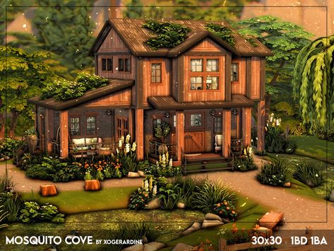 The Sims Resource - Mosquito Cove (NO CC) Sims Mountain House, Log Cabin Sims 4, Sims House No Cc, Sims 4 Camping Cc, Sims 4 Builds No Cc, Sims 4 House No Cc, Sims4 Cc House, Sims Layout, Manhwa Background