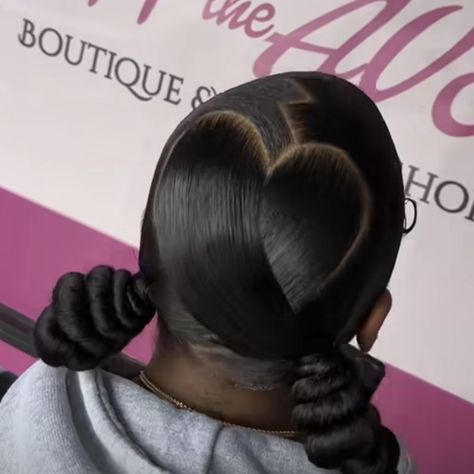 #ponytail #bun #hair #blackhairstyles #blondhair #colorhair #slickbackponytail #heart Heart Part Slick Back, Heart Slick Back Ponytail, Slick Back Two Buns, Heart Ponytail Hairstyles, Heart Slick Back, Heart Part Ponytail, Heart Buns Hairstyle, Slick Back Buns, Weave Ponytail Styles