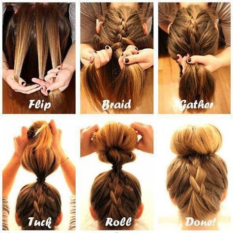 Summer is coming tie up your hair enjoy the sun, shine with your “Hairstyles”with these simple yet chic and elegant easily worn hairstyle will make your day beautiful. Enjoy these Doodl… French Braid Bun Tutorial, Upside Down French Braid, French Braid Buns, Sock Bun, Prom Hair Updo, Fesyen Rambut, Bun Tutorial, Fishtail Braid, Penteado Cabelo Curto