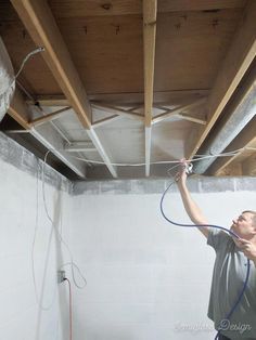 Unfinished Basement Ceiling, Exposed Basement Ceiling, Basement Paint, Basement Decoration, Basement Painting, Cinder Block Walls, Dream Basement, Basement Remodel Diy, Basement Gym