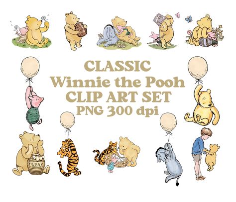 Winnie The Pooh Clipart, Pink Elements, Piglet Eeyore, Pooh Party, Png Elements, Green Balloon, Blue Balloons, Pink Balloons, Classic Blue