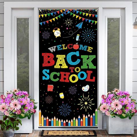 Arosche Back to School Decorations Banner Door Cover 6x2.9 Ft Welcome Back to School Backdrop First Day of School Hanging Background for Indoor Outdoor Back to School Classroom Door Party Supplies Welcome Back Doors For School, Back To School Classroom Door, Back To School Decorations, Back To School Backdrop, Back To School Door, School Backdrop, Soft Board, Back To School Classroom, School Door Decorations