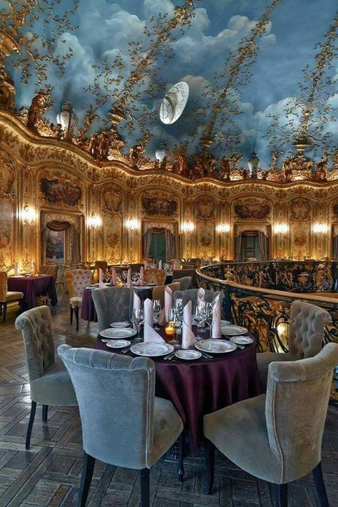 Let's have an elegant dinner at 'Turandot' in Moscow, Russia. A lavishly done restaurant with silks and chandeliers, and offers a French, Japanese & Chinese menu. Mosca Russia, Russian Restaurant, Moscow Restaurant, Luxury Hotels Interior, Moscow Travel, Russia Travel, Most Luxurious Hotels, Luxury Restaurant, Luxury Destinations